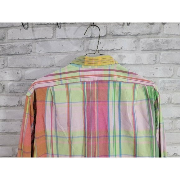 Polo Ralph Lauren M Long Sleeve Button Down Trim Military Pink Plaid Colorful - Picture 8 of 11